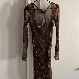 Multi renaissance print mesh long sleeve dress